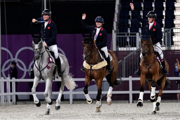Equestrian sport has been given the green light for the Los Angeles 2028 Olympics. Pictured the gold medal-winning British eventing team at the Tokyo 2020 Olympics.